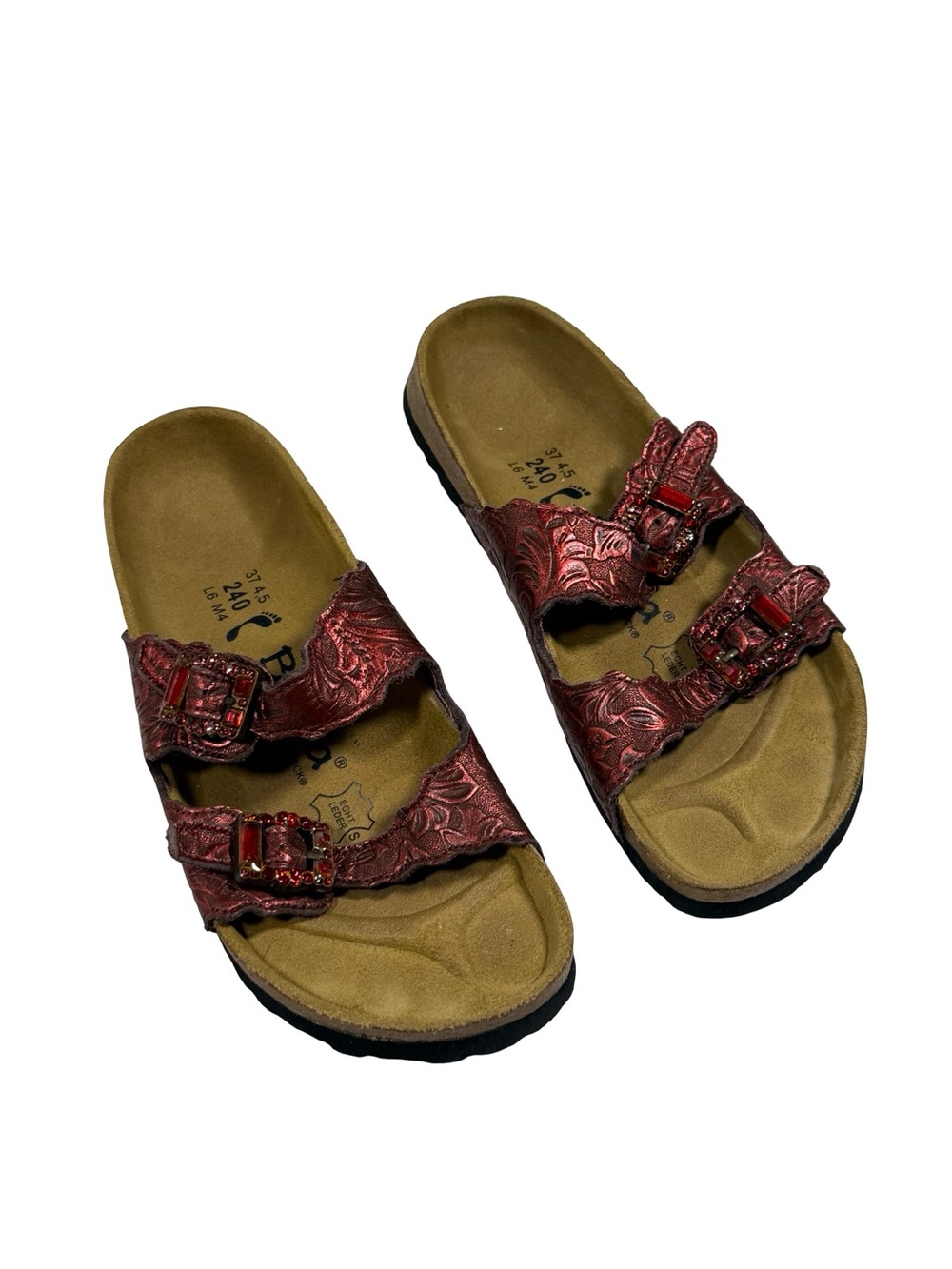 Betula By Birkenstock Red Floral Leather Sandals Womens Size 6 Summer Casual